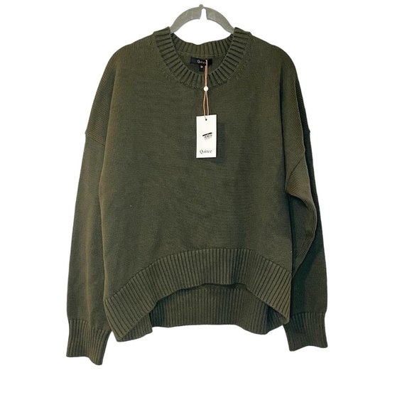 Quince Sweaters - Quince Boyfriend Crew Sweater 100% Organic Cotton Oversized Dark Olive Green M